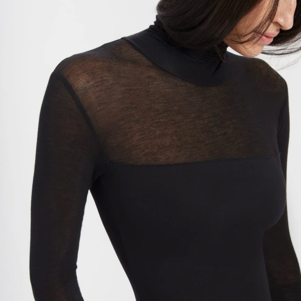 Marcella Cara Sheer Turtleneck Top L